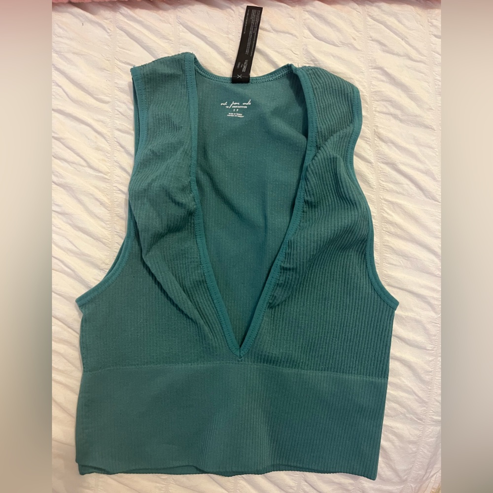 Urban outfitters green/teal deep V crop top